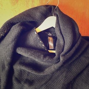 Lane Bryant black wrap with leather fringe